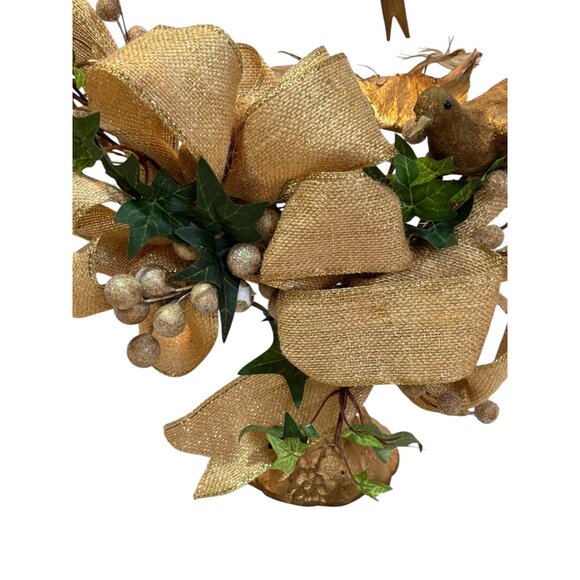 Gold Christmas Heart Shaped Centerpiece Card Holder With Bird Vintage - Picture 3 of 9